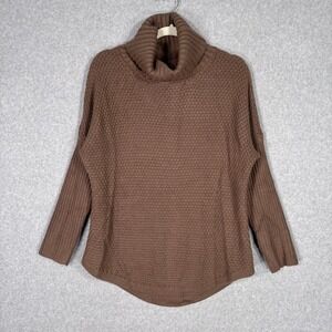 Waffle Knit Cowl Neck Sweater Small Brown Tunic Comfy Cozy Neutral Fisherman
